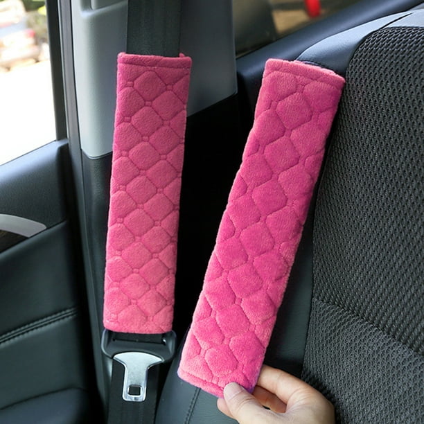 2 uds., funda para cinturón de seguridad de coche, almohadilla para cinturón  de seguridad de felpa, accesorios interiores (rosa roja)