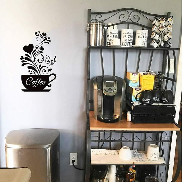 Vinilo adhesivo de pared tazas de café, té, hora cafetería, cocina,  restaurante, pegatinas mural decoración grande (g2177) negro