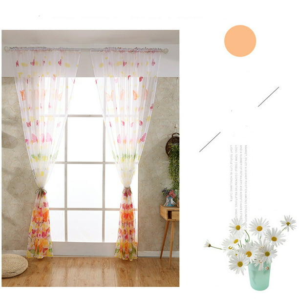 1 panel de cortinas de puerta de patio de ventana de mariposa para  dormitorio, sala de , cocina Soledad Cortina de cocina transparente