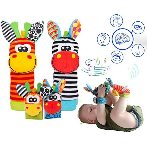 Sonajero Calcetines y Muñequeras para Bebé, 4 piezas Calcetines para bebés  Juguetes sonajeros para muñecas y