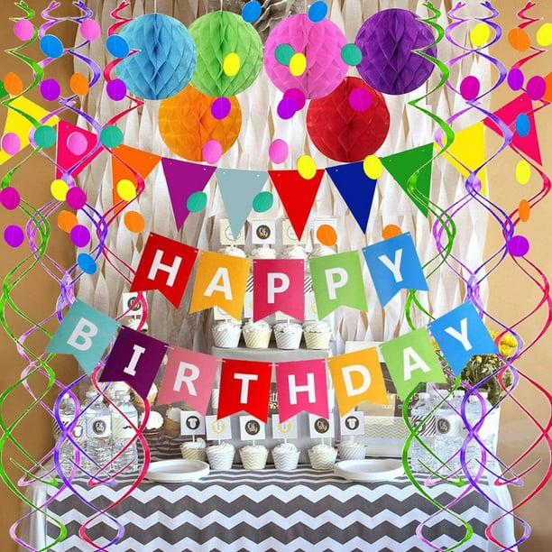 JNSAXMI - Adornos de papel para fiesta de cumpleaños con texto en inglés  «Happy Birthday» para colgar en banderines para decoración del hogar