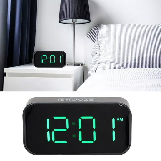 Reloj despertador digital, reloj despertador con espejo LED para  dormitorio, 3 niveles de brillo, 12/24