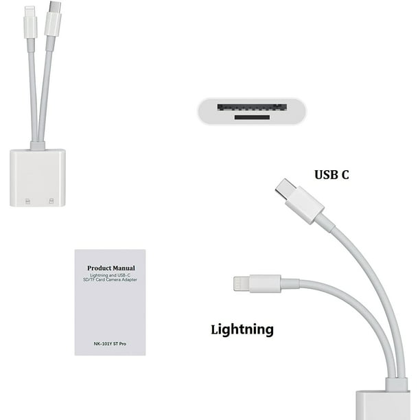  [Certificado MFi de Apple] Lector de tarjetas de memoria 5 en 1  Adaptador Apple – Lector de tarjetas de memoria SD TF para iPhone/iPad,  Lightning+USB A+USB C lector de tarjetas SD