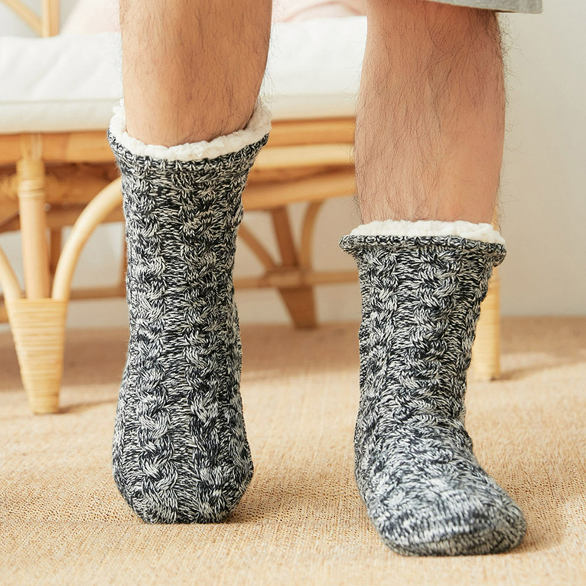 HELLORSO Calcetines para botas de invierno para hombre, calcetines de felpa  gruesa a cuadros impresos para dormir, calcetines de nieve para hombre