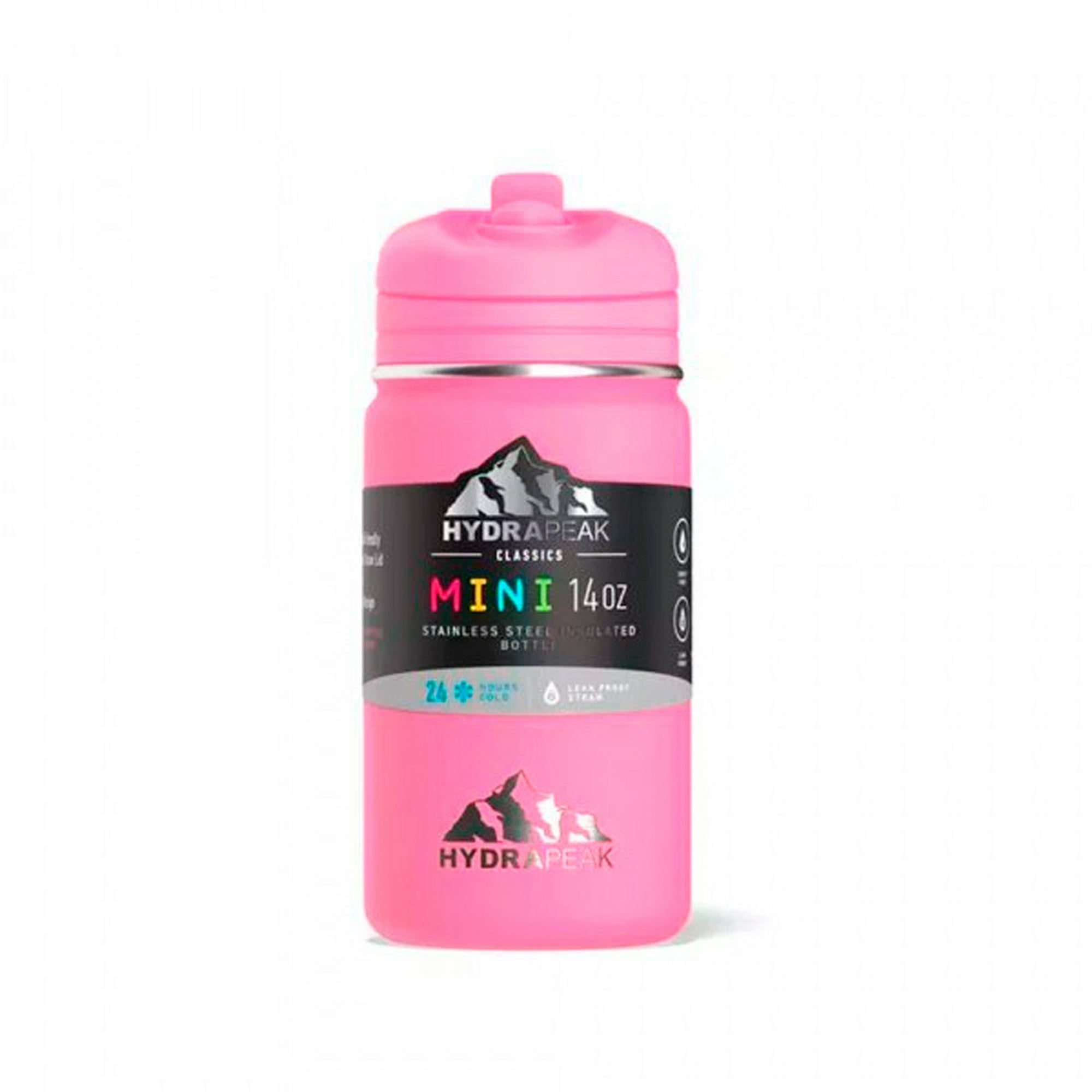 Hydrapeak Mini termo de agua para niños sin BPA con tapa de popote de 14  onzas, botella de agua de acero inoxidable aislada al vacío para niños y  niñas (rosa) : 