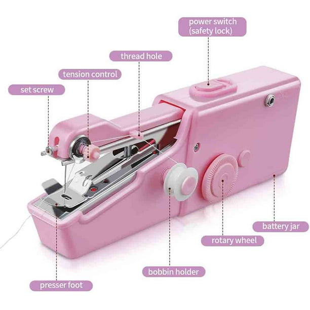 LetCart Máquina de coser de mano, máquina de coser manual de mini puntada,  máquina de coser eléctrica portátil con bobina extra, aguja para cortinas