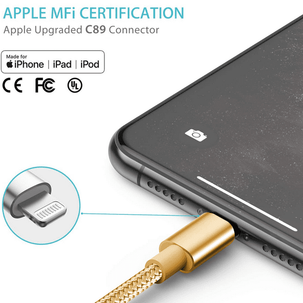 Cable Lightning, cable cargador para iPhone, cable de carga rápida USB  trenzado de nailon compatible con iPhone X/Xs Max/XR / 8/8 Plus / 7/7 Plus  IPad, IPod Adepaton 2035329-1