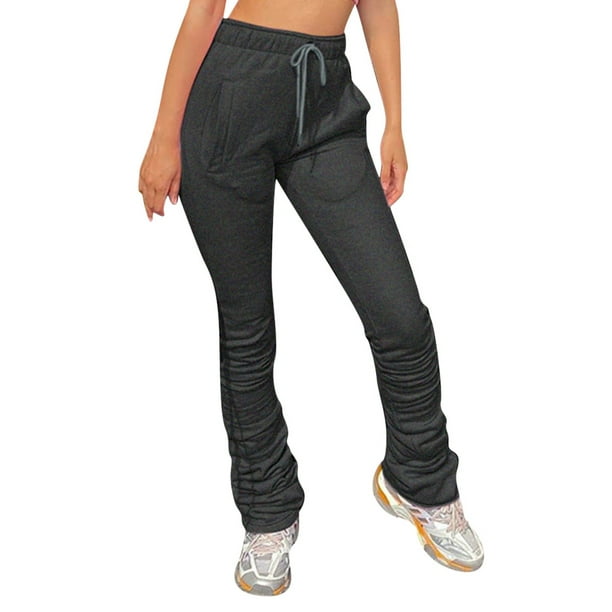 Pantalones deportivos sueltos para mujer, de talla grande, pantalones  deportivos de cintura alta, con bolsillos (negro, S)