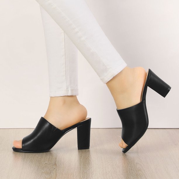 Sandalias de tacón abierto para mujer, Negro 