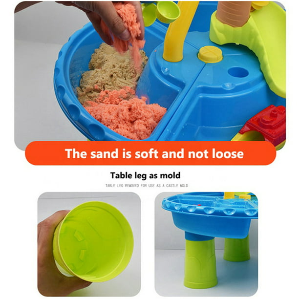 Mesa sensorial para niños pequeños, mesa para niños con 2 cubos de  almacenamiento grandes, 7 juguetes de arena, mesa de actividades para  interiores y