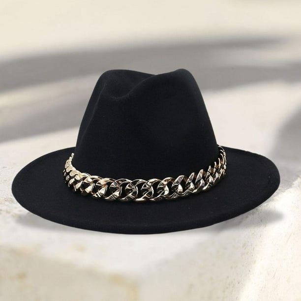 Sombrero Fedora de elegante con de cadena Panamá Trilby grueso Fieltro de  moda simple para mujeres Iglesia Hombres Invierno Baoblaze Sombrero de  fieltro
