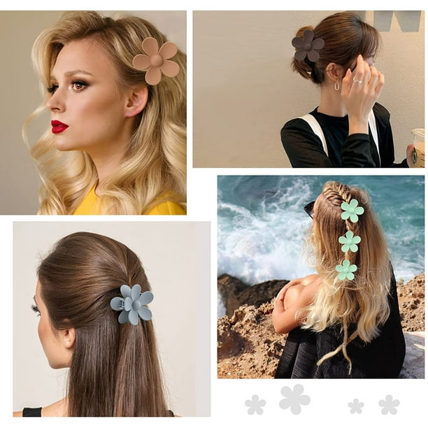 Pinzas para el cabello con diseño de flores, bonitas pinzas de garra de  flores mate, pinzas para mujeres y niñas, pinzas grandes para el cabello