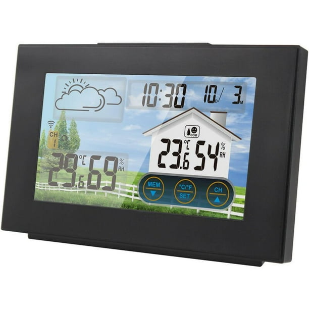 Station Météo Thermomètre Hygromètre Intérieure Extérieure sans Fil avec  Capteur Alarme Snooze Écran Coloré Tactile Horloge Numérique Moniteur