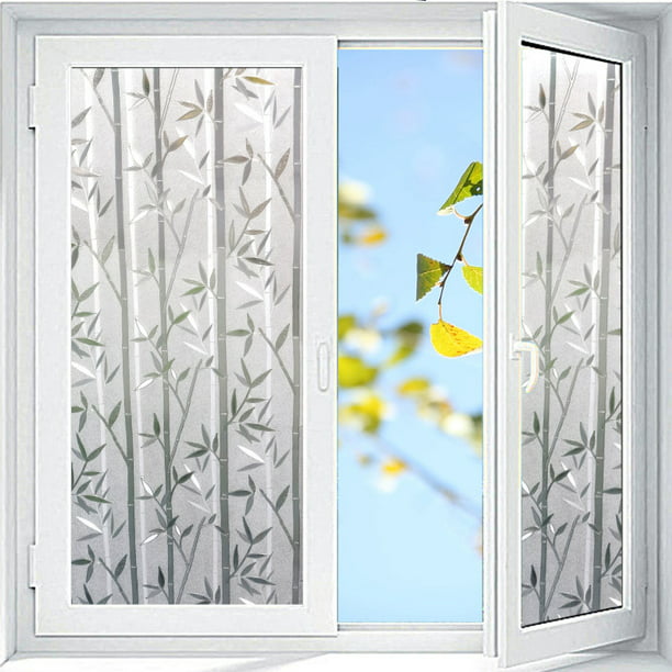 Lámina decorativa para ventana, privacidad con plantas verdes, de bambú,  adhesivos estáticos para ventanas, sin pegamento, esmerilados, tintado de