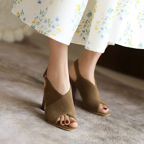 Sandalias de verano mujer con tacones altos de cuero de microfibra de tela a la moda Wmkox8yii shjk6781 | Walmart en línea