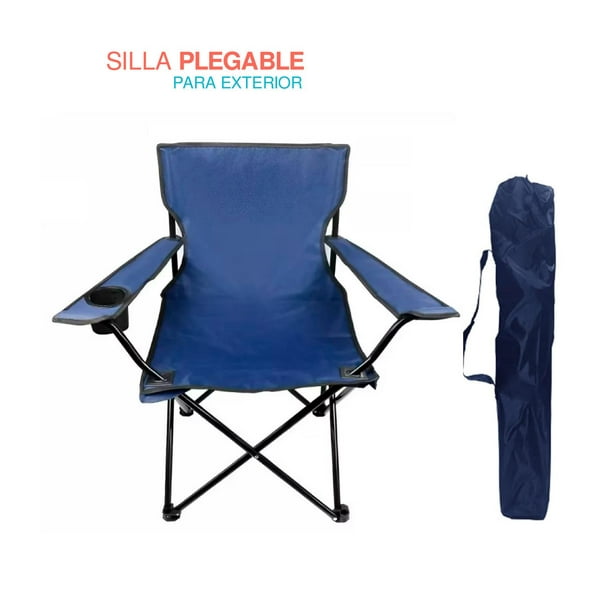 Silla Plegable Playa Camping Incluye Funda Y Portavaso Azul