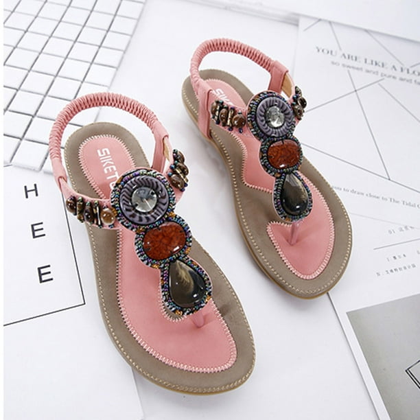 Sandalias de verano para mujer, sandalias planas sin cordones, zapatos  romanos de cristal, sandalias informales con punta abierta Wmkox8yii nm7899