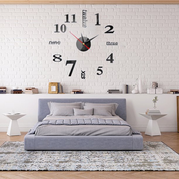 Espejo Superficie 3D DIY Relojes de pared Diseño moderno Sala Relojes de  pared decorativos (negro)