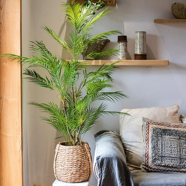 JUSTOYOU Paquete de 2 plantas artificiales de palmera, árbol de seda  artificial grande de 5 pies con maceta para interiores y exteriores, hogar