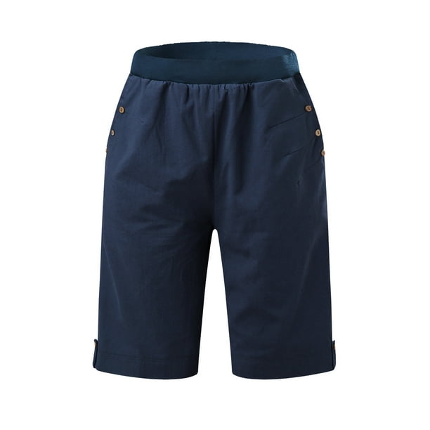 Gibobby pantalones de vestir Pantalones cortos elásticos de talle para mujer,  pantalones sueltos con botones de pierna ancha y bolsillo con estampado de  margaritas a la moda (Azul, XL)