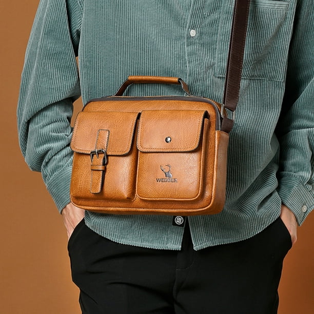 Bolso bandolera de cuero PU para hombre Vintage, bolsos con múltiples  bolsillos (marrón claro) Likrtyny Para estrenar