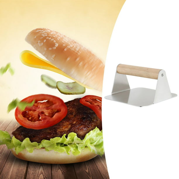 Kit de prensa de hamburguesa de hierro fundido con papel de hamburguesa  incluido | Prensa de hamburguesa para parrilla plana, plancha de hierro