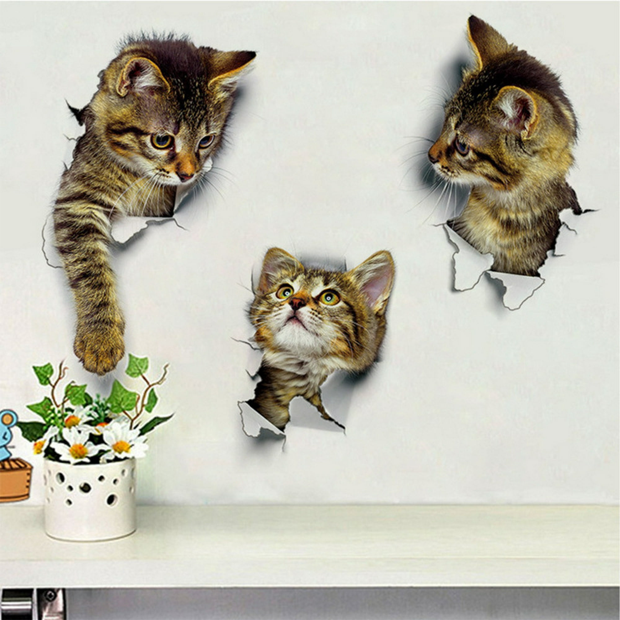 3 uds pegatinas de pared de gatos autoadhesivas 3D, murales de arte de  vinilo extraíbles para sala de estar, habitaciones de bebé, dormitorio, baño,  decoración de pared del hogar JAMW Sencillez