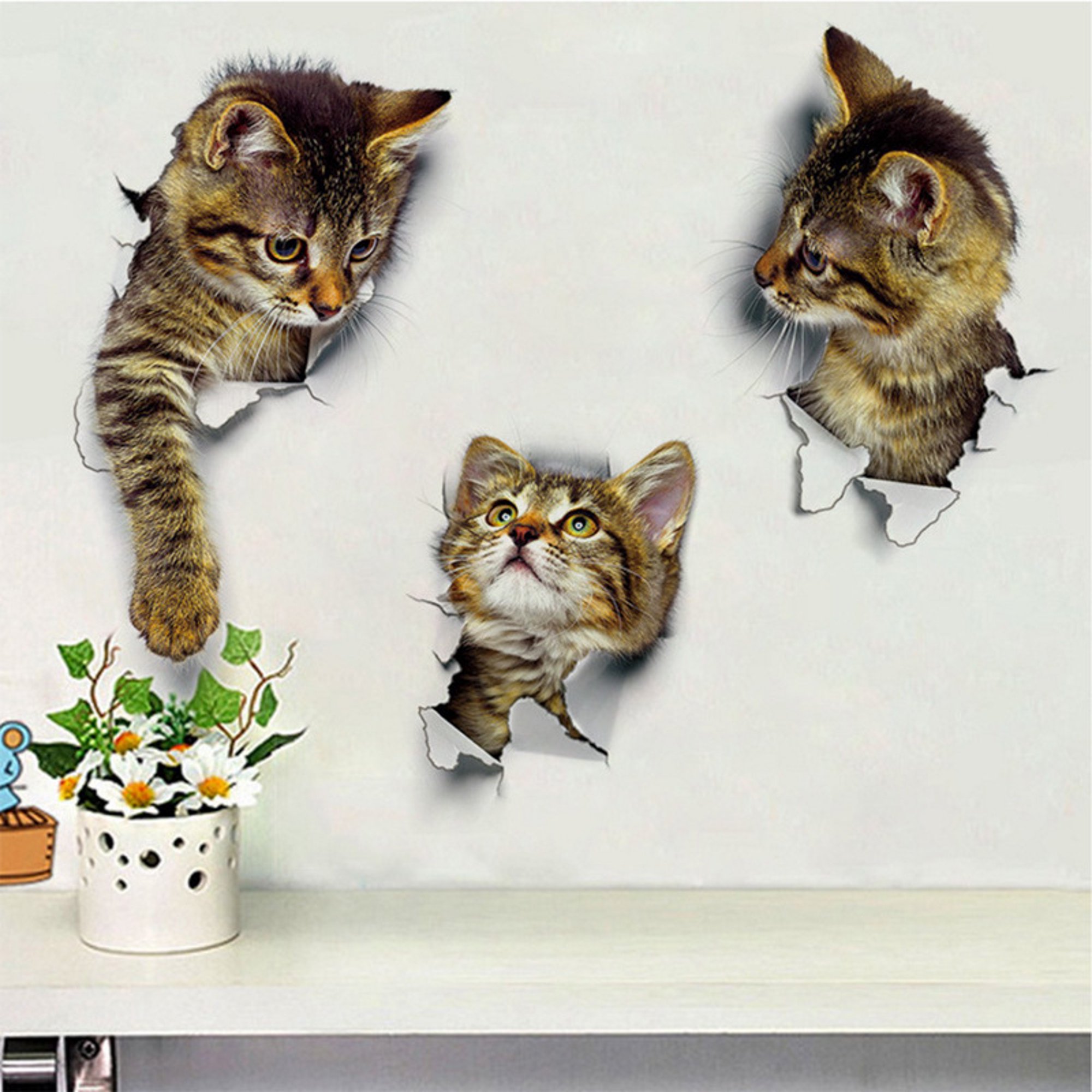 Un conjunto de pegatinas de pared de gatos bonitos, pegatinas decorativas  de plantas en maceta, decoración de pared para dormitorio, baño, sala de  estar y oficina JAMW Sencillez