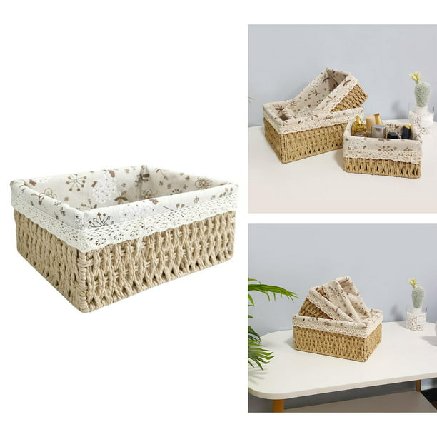 YEARONAN 2 cestas de almacenamiento de mimbre con mango de madera para  organizar, cesta de cuerda de papel reciclable, cesta decorativa tejida a  mano