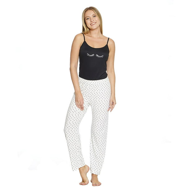 Conjunto Pantalón Pijama largo y Blusa Tirantes Suave Negro Blanco Mujer  Cómoda Casual Para Dormir 6 negro G INCÃ“GNITA 660046