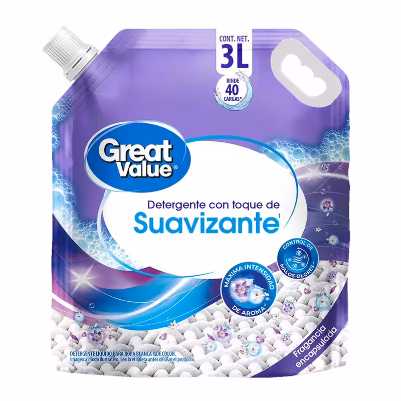 thumbnail image 1 of Detergente Liquido con toque de suavizante Great Value 3 litros Doy Pack, 1 of 5