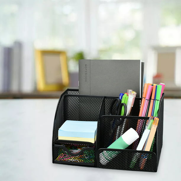 MaxGear Soporte de malla para lápices de escritorio, organizador de  escritorio, 3 compartimentos, suministros de oficina, organizador de  bolígrafos