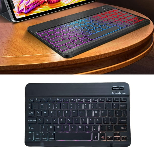 Teclado inalámbrico, retroiluminación RGB de 10 pulgadas, teclado  Bluetooth, silencioso, portátil, ergonómico, para computadora portátil,  tableta