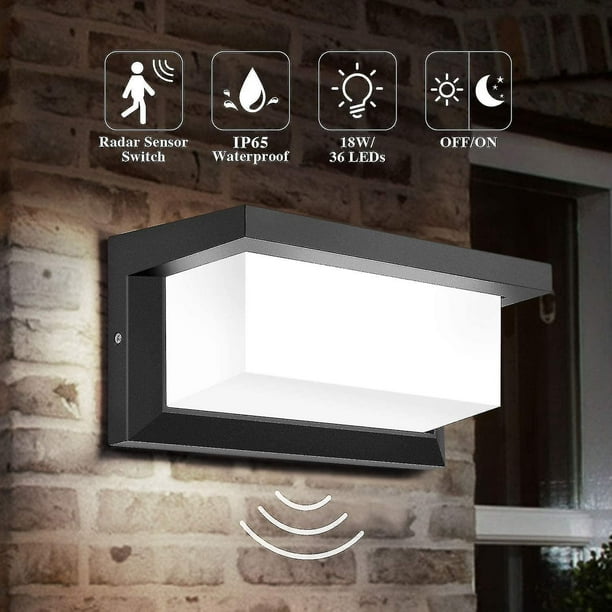 Luz de pared LED para exteriores con sensor de movimiento, iluminación  exterior de 18 W, luz de control de inducción de radar cuadrada impermeable
