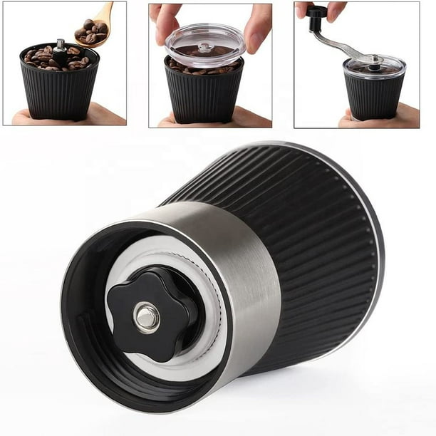 Molinillo manual de café manual de acero inoxidable con ajuste de fresas  cónicas de mano, molinillo de café expreso ajustable (negro)