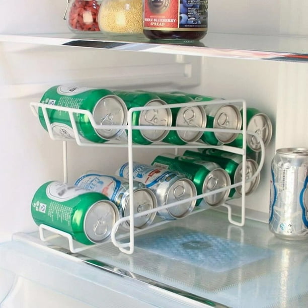 Soporte de latas para el refrigerador, almacenaje de bebidas de dos  estantes para cerveza o refrescos de cola, rejilla para la nevera, nuevo