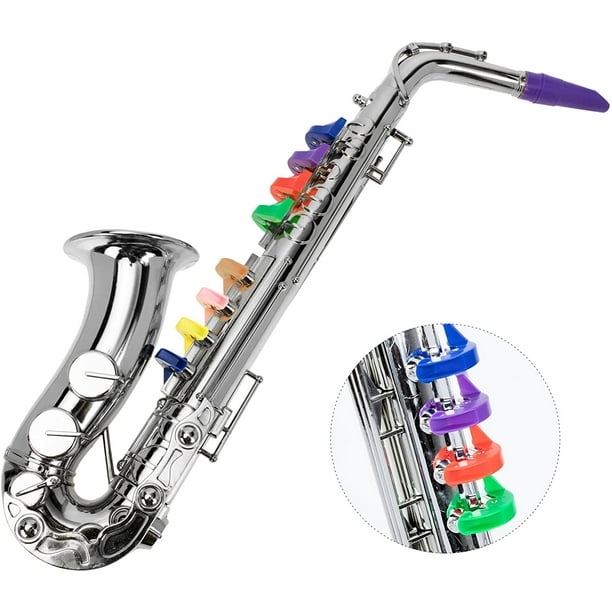 Instrumentos de viento musicales de juguete de saxofón para saxofón  plateado metálico para niños