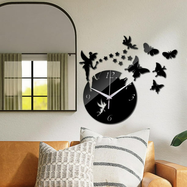 Reloj de pared en 3D para salón, con espejo y pega – Grandado