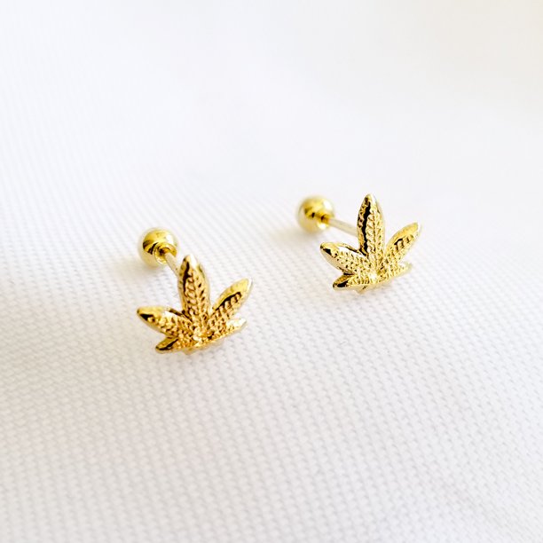 Aretes de oro 14k Mujer Broquel Hoja minimalista con oro amarillo