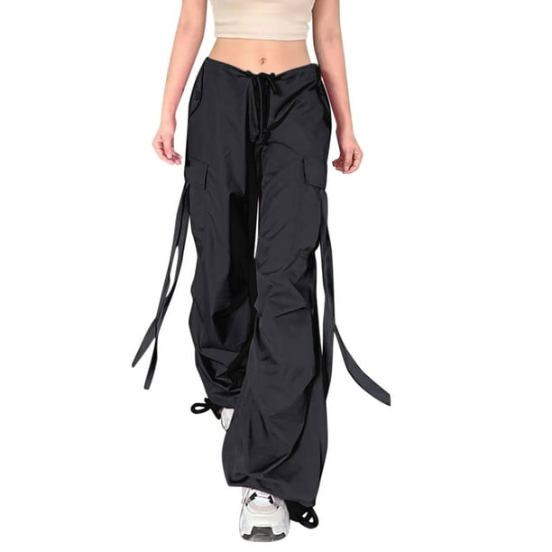 Gibobby pantalones negros mujer Ropa de calle de moda para mujer, pantalones  de calle rectos de cintura alta de pierna ancha, monos, pantalones Cargo  con bolsillos (Negro, L)