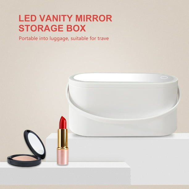  Caja de cosméticos con espejo, organizador de maquillaje de  viaje multiusos, con luz LED y tapa de espejo para mujeres, tamaño de viaje  : Belleza y Cuidado Personal