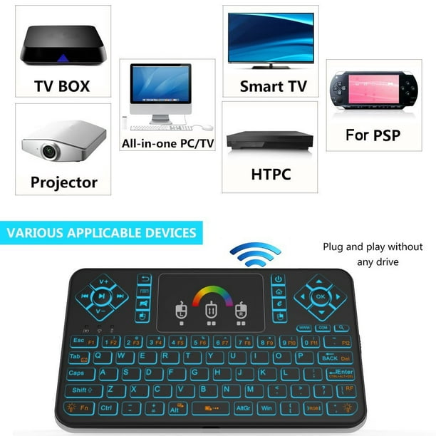 Mini teclado inalámbrico con control remoto Touchpad Mouse Combo  controlador con retroiluminación RGB para Android TV Box Smart TV con  sistema