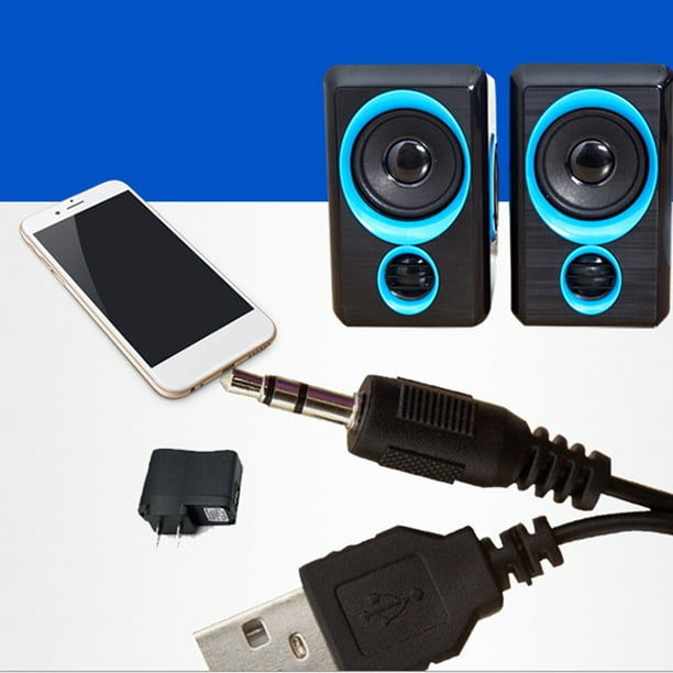 Injueey 1 par de altavoces para ordenador, portátil de escritorio,  portátil, alimentado por USB, estéreo, altavoz Multimedia, Control de  volumen en Cables de audio/vídeo azul