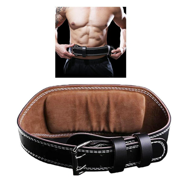 Cinturón de levantamiento de pesas de gimnasio para hombres y mujeres,  cinturón de peso muerto de cuero puro para sentadillas (mediano, 4 pulgadas