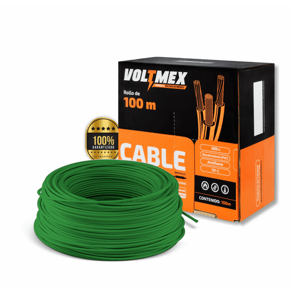 cable eléctrico voltmex calibre 10 verde cca rollo 100m voltmex unipolar