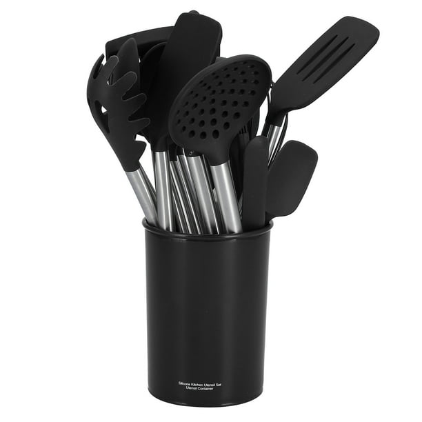 Set 12 Utensilios Para Cocina Espatulas De Silicona Color Negro