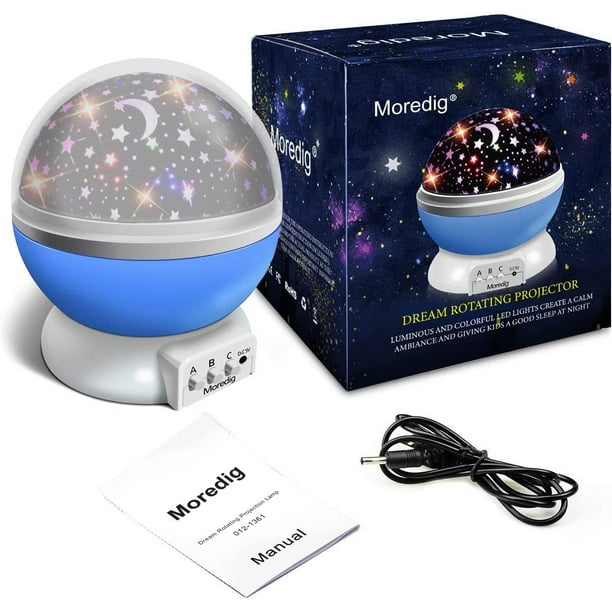 Moredig Lampara Proyector Estrellas Bebe, 360° Rotación Proyector Bebes  Luces y