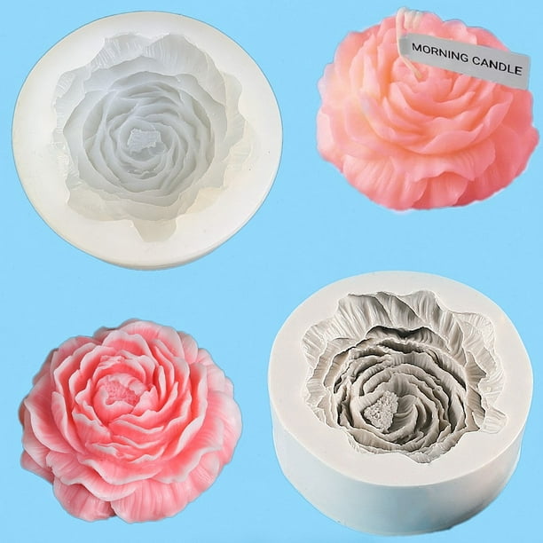 Bangcool Silicone Candle Mold, 2pcs 3D Peony Flower Candle Soap Mould, Cake Fondant Chocolate Mold, Epoxy Casting Resin Mould Plaster Clay Baking Pastry Tools