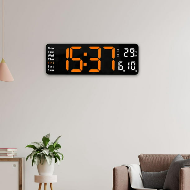  Reloj de pared digital de 15 pulgadas, reloj despertador de  pantalla grande con hora, fecha, temperatura, 10 brillo, control remoto,  relojes LED montados en la pared para oficina, sala de estar