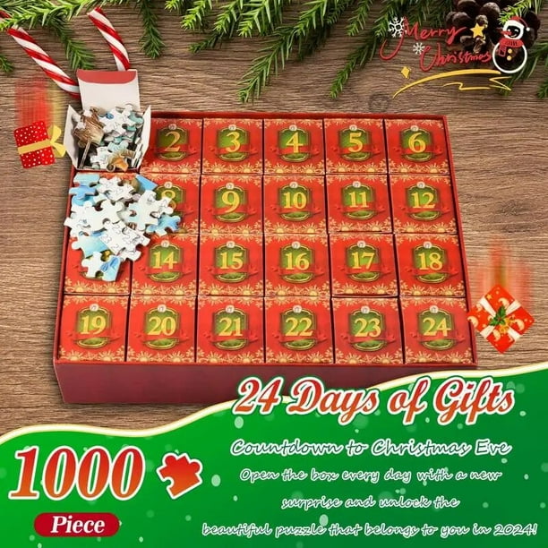 Caja de calendario de Adviento de Navidad 2024, cuenta regresiva de 24 días  para Navidad, caja de tesoro de cartón impresa, haz y llena tu propio